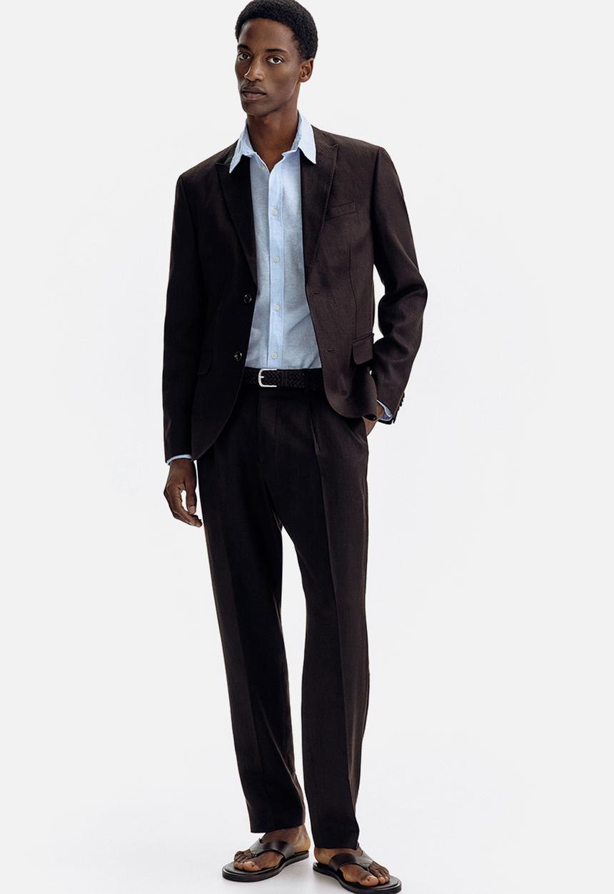 H&M - Regular fit linen-blend jacket - dark brown