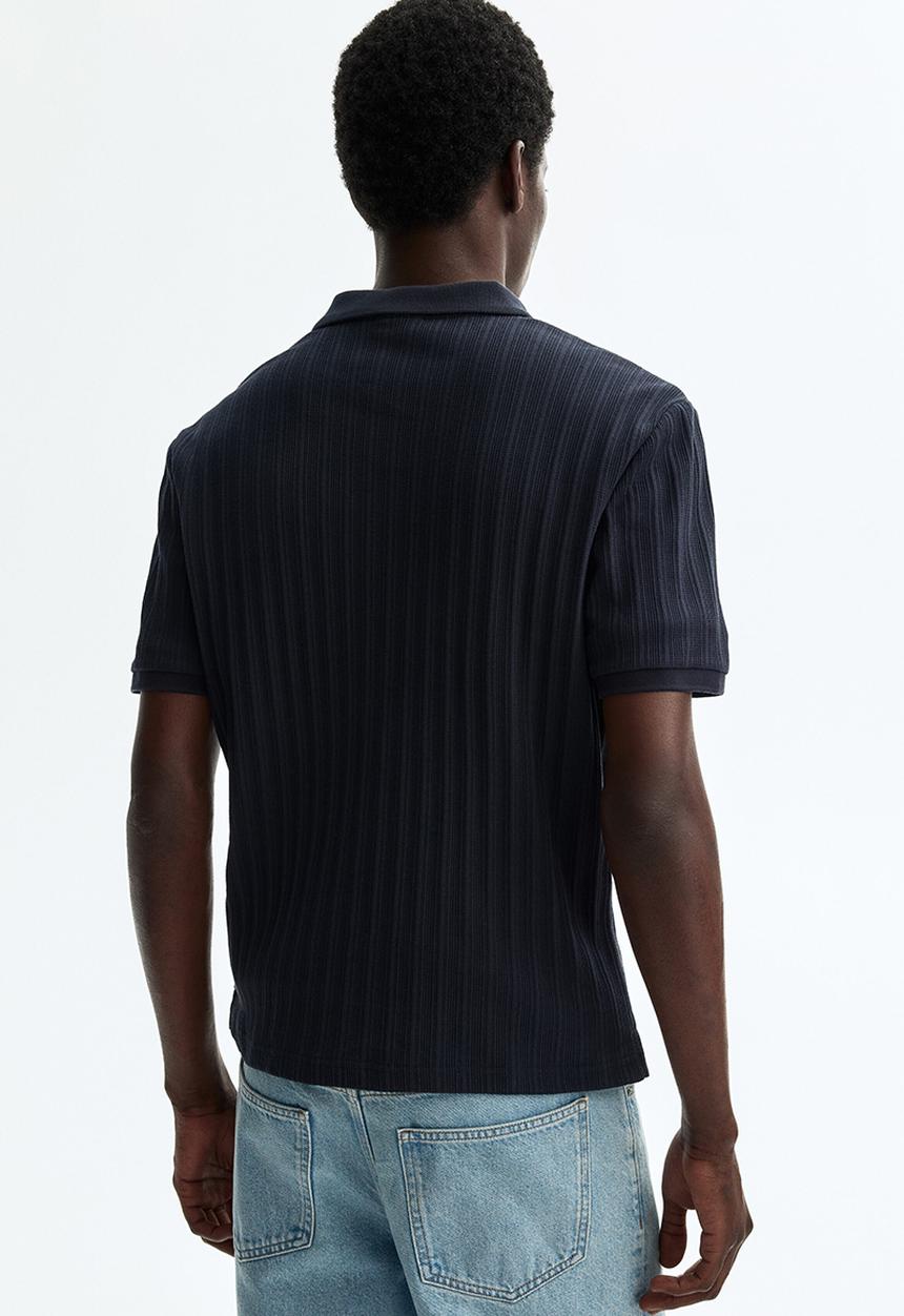 H&M - Slim fit textured jersey polo shirt - navy blue