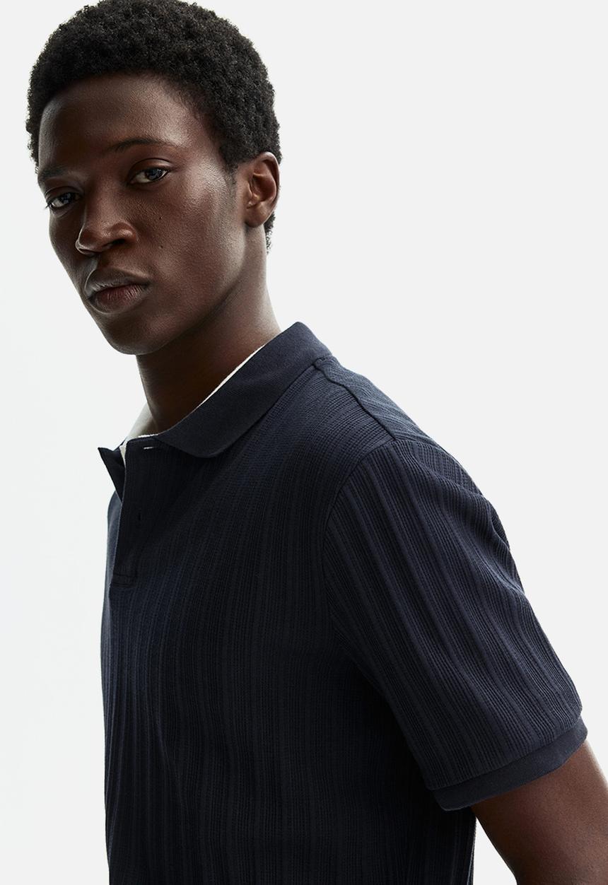 H&M - Slim fit textured jersey polo shirt - navy blue