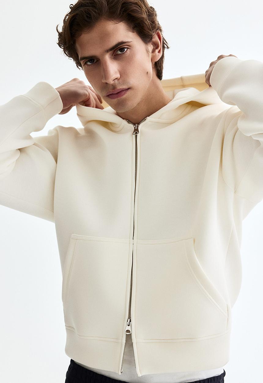 H&M - Loose fit scuba zip-through hoodie - cream
