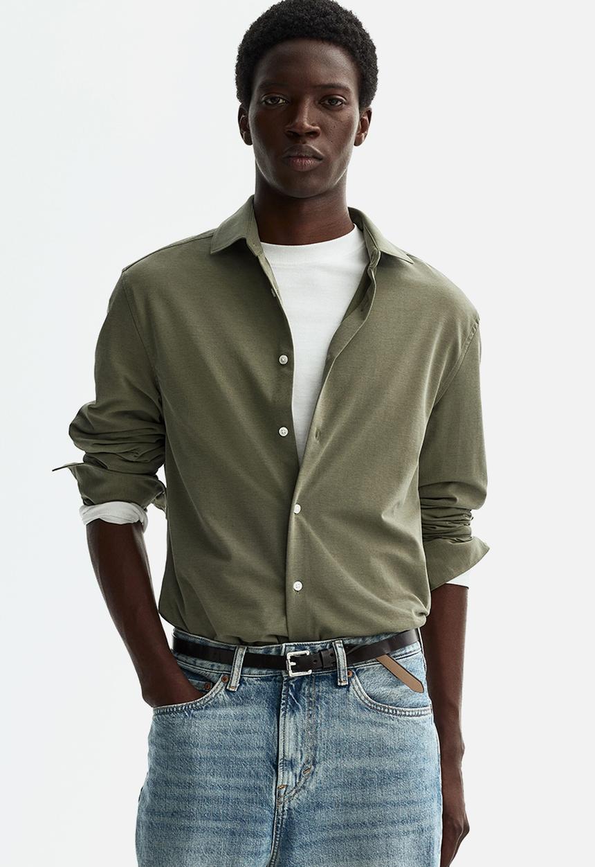H&M - Four-way stretch slim fit shirt - khaki green
