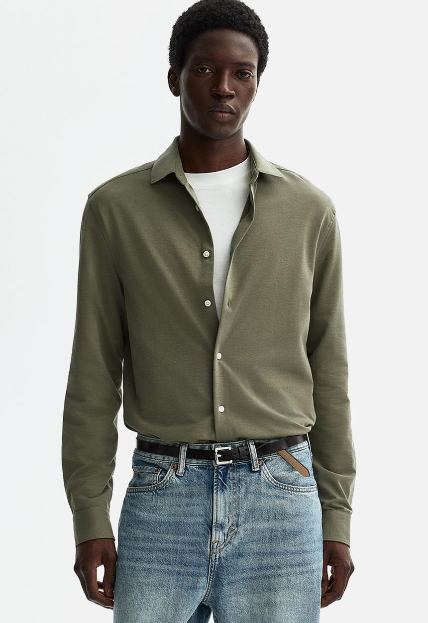 H&M - Four-way stretch slim fit shirt - khaki green