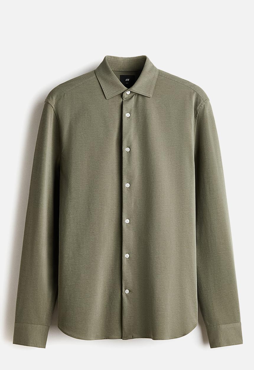 H&M - Four-way stretch slim fit shirt - khaki green