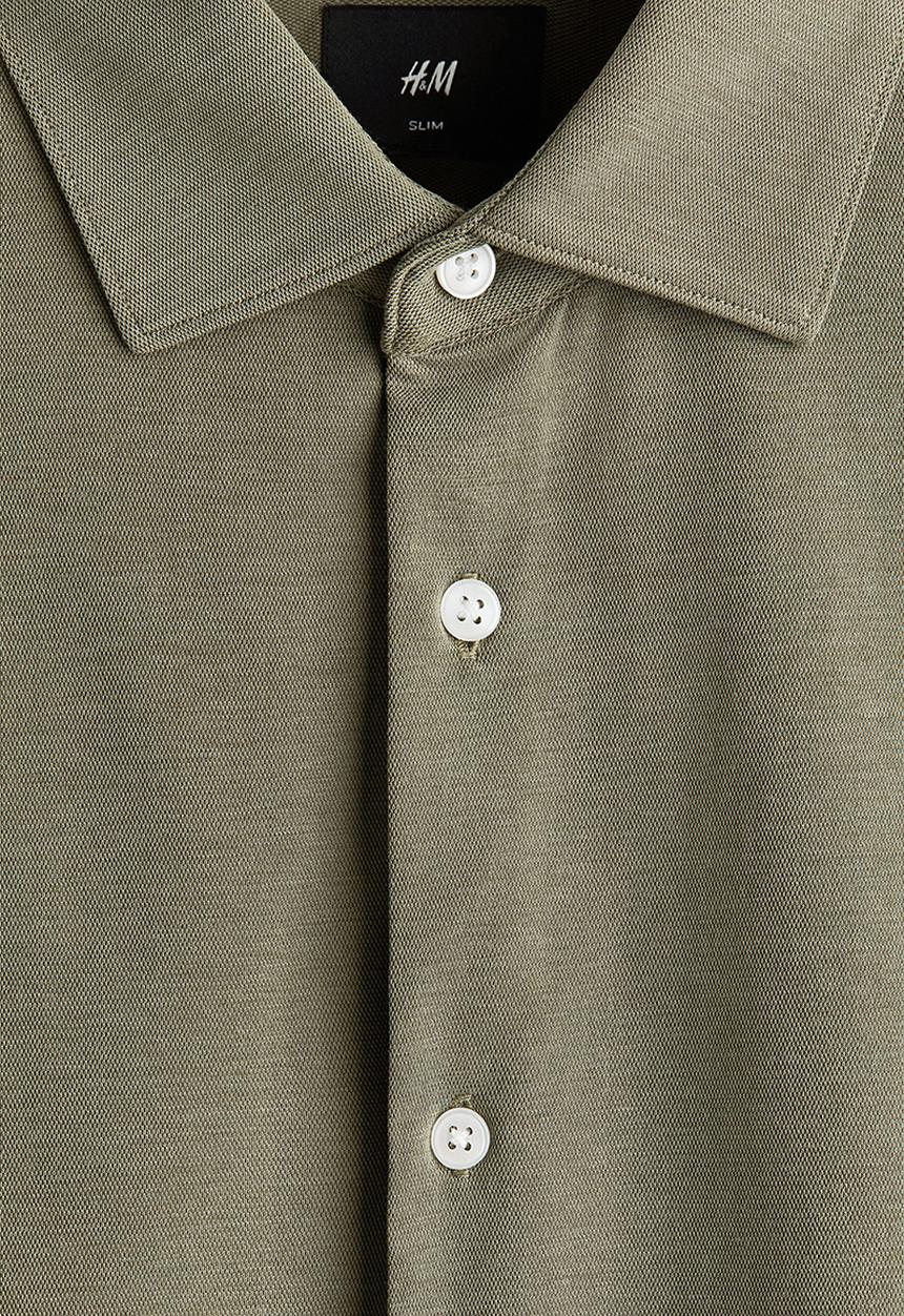H&M - Four-way stretch slim fit shirt - khaki green