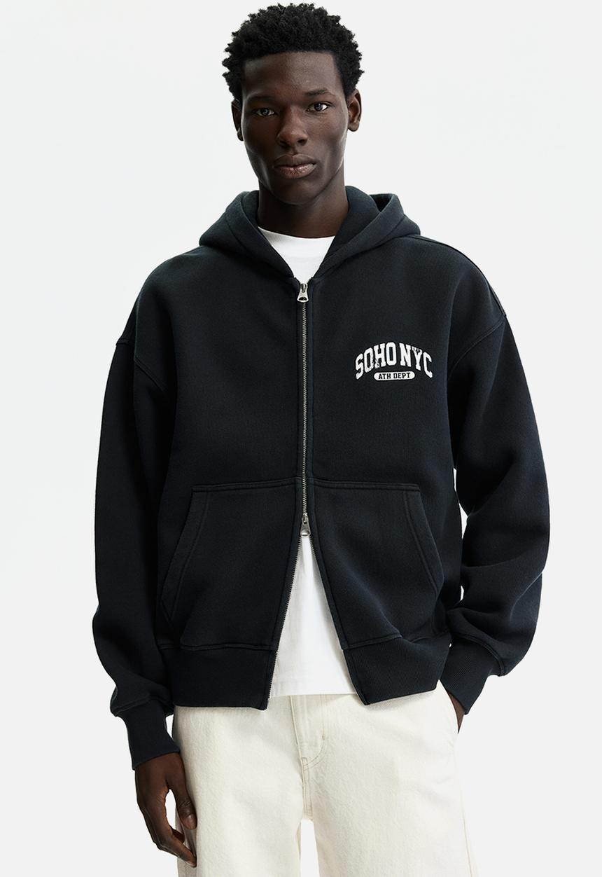 H&M - Oversized fit printed zip-through hoodie - black/soho nyc