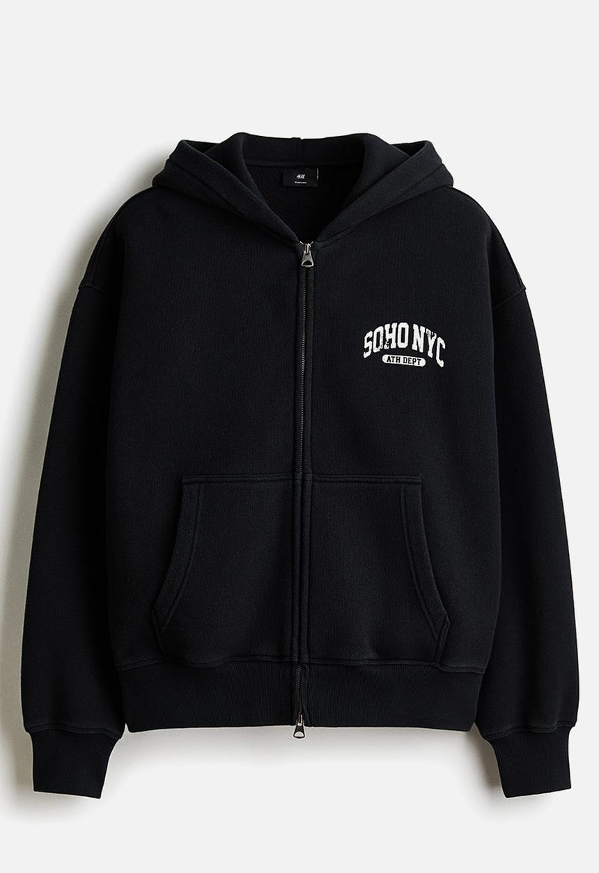 H&M - Oversized fit printed zip-through hoodie - black/soho nyc