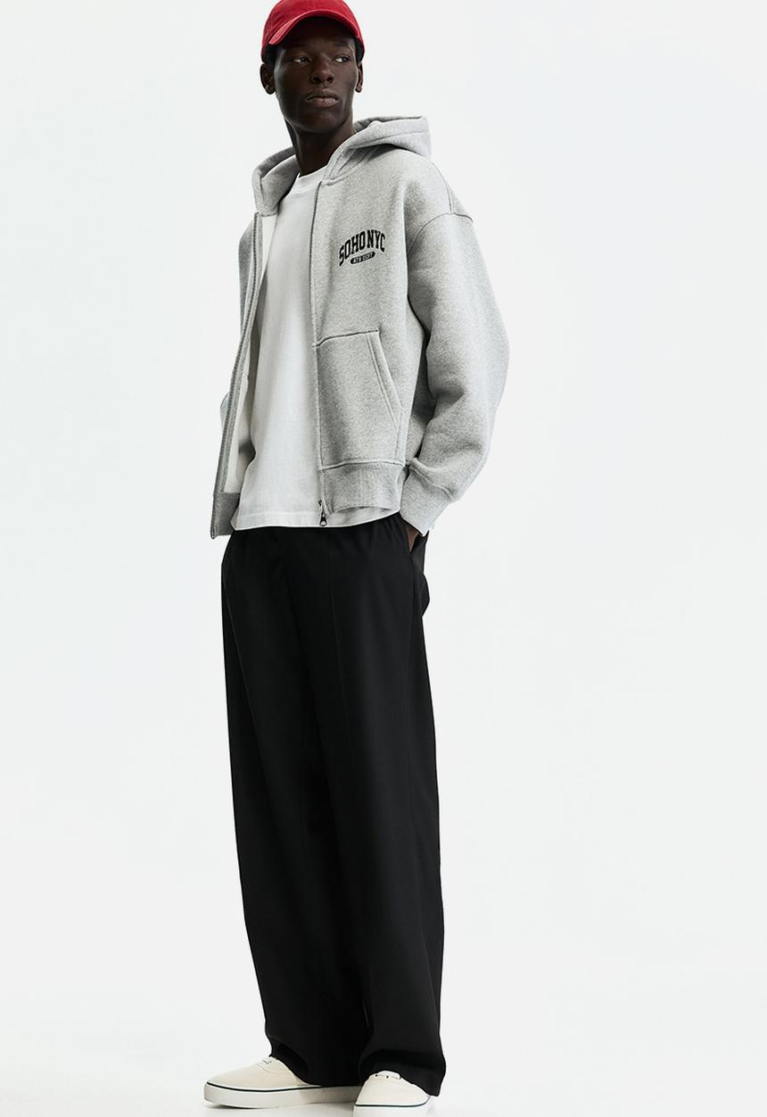 H&M - Oversized fit printed zip-through hoodie - grey marl/soho nyc