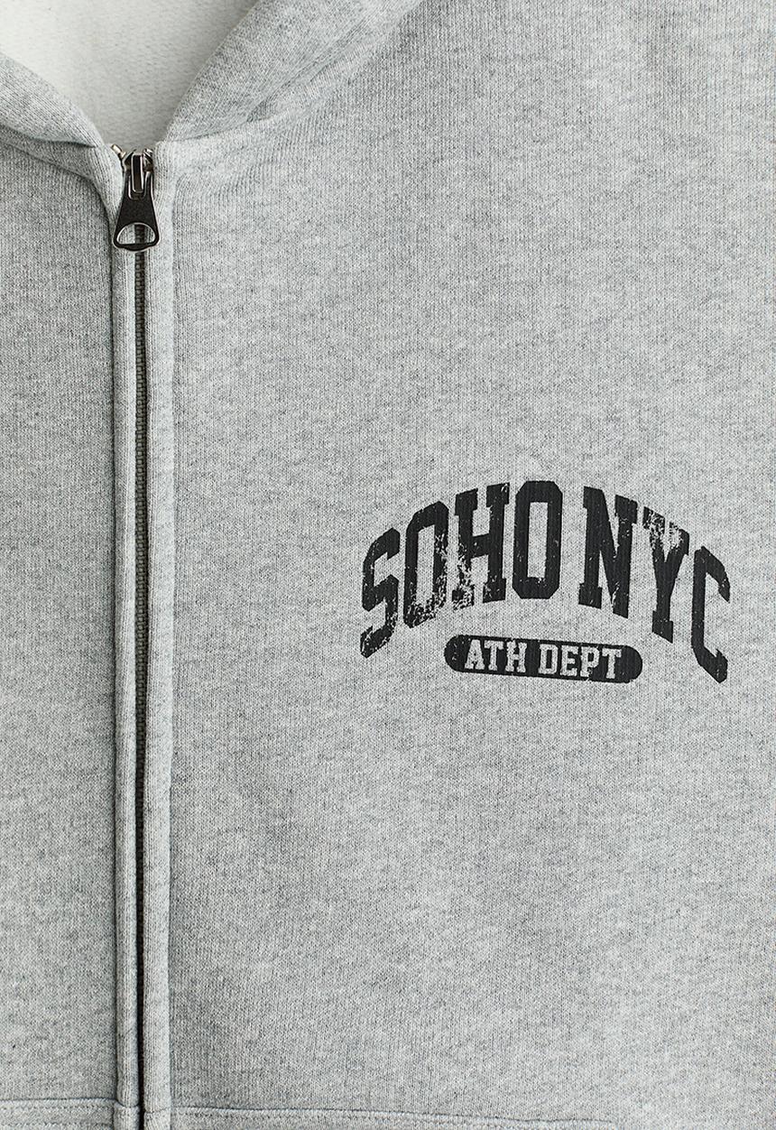 H&M - Oversized fit printed zip-through hoodie - grey marl/soho nyc