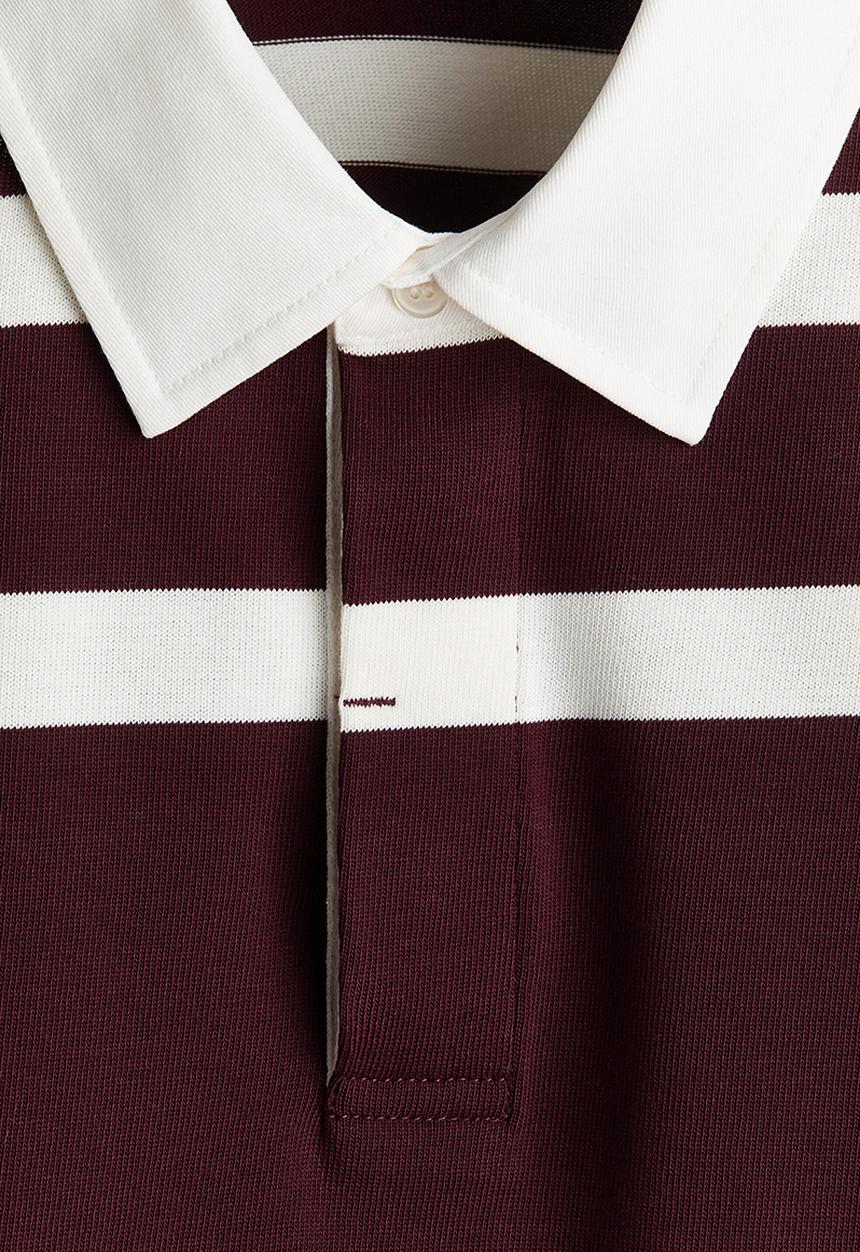 H&M - Loose fit cotton polo shirt - burgundy/striped
