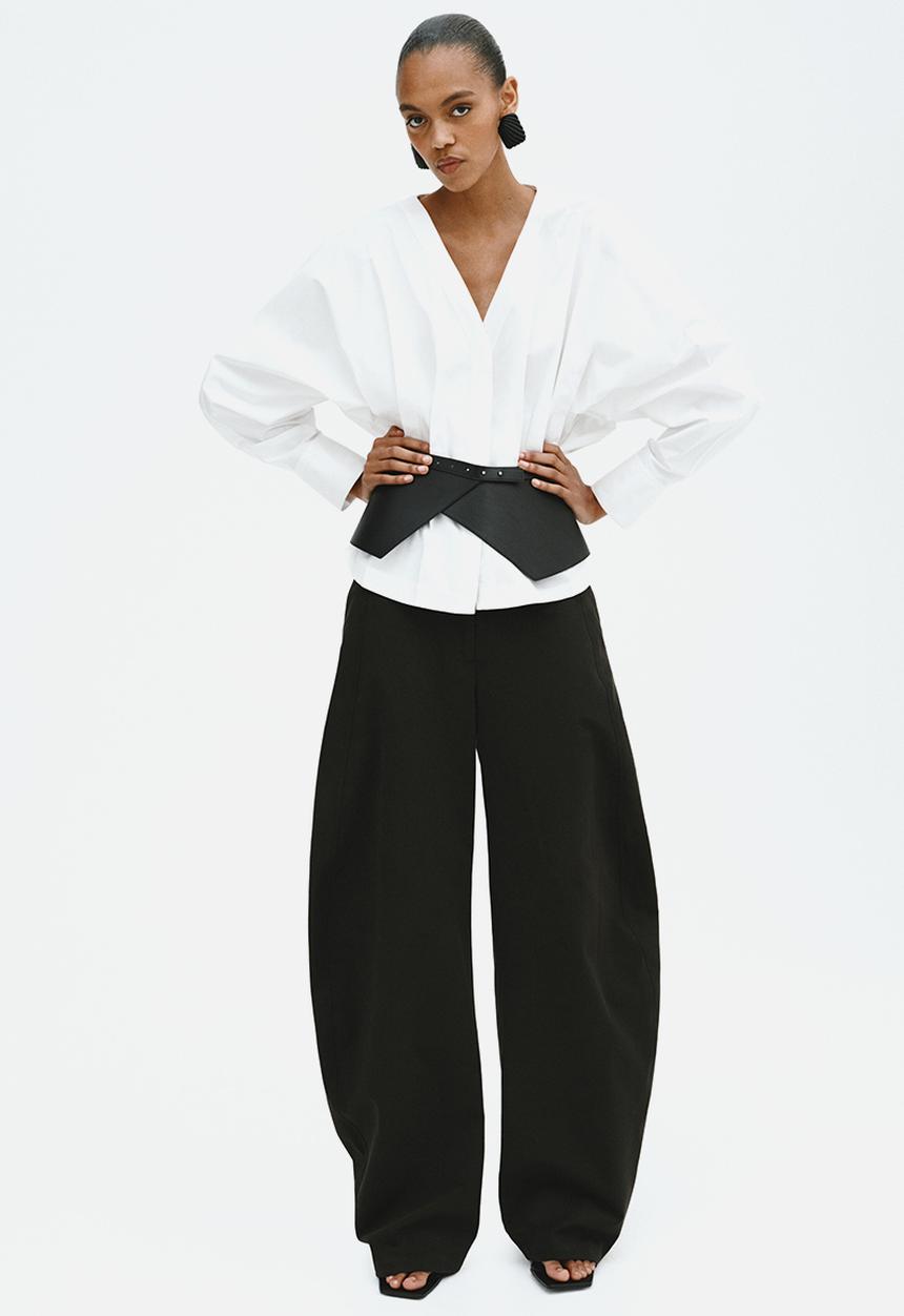H&M - Waisted cotton blouse - white