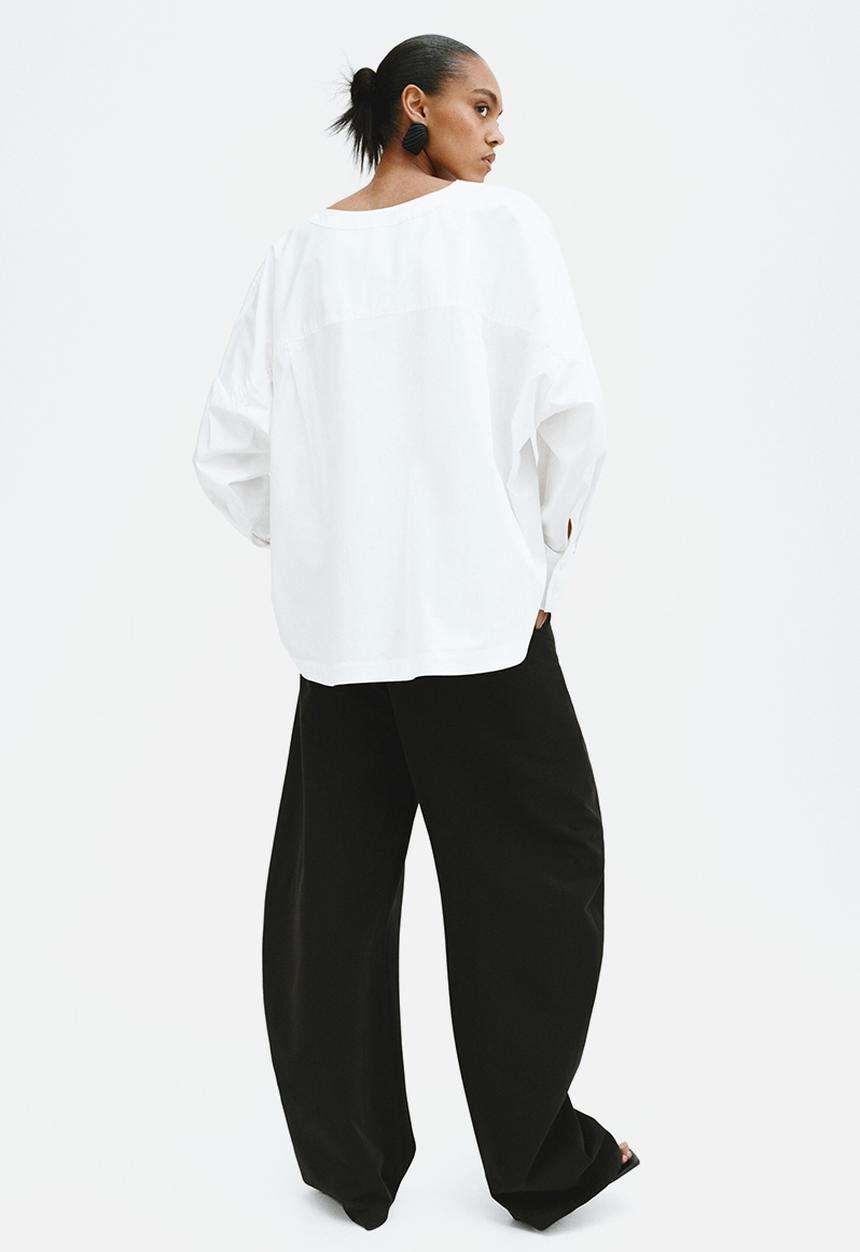 H&M - Waisted cotton blouse - white
