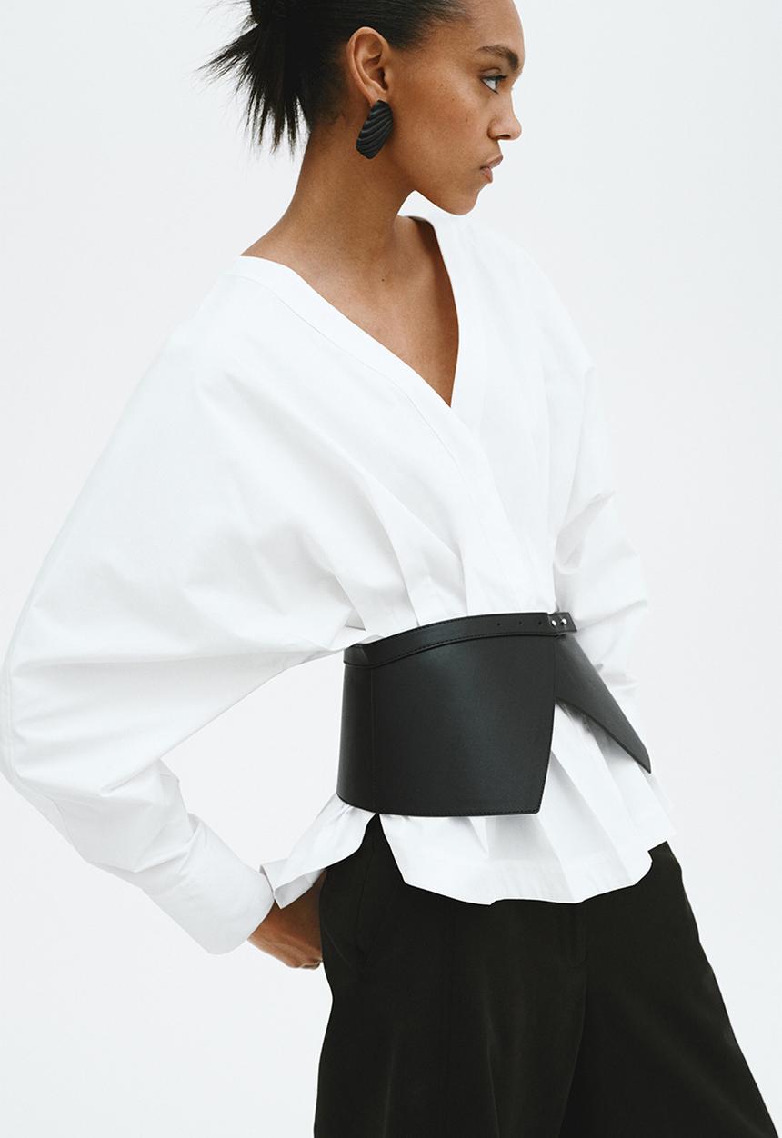H&M - Waisted cotton blouse - white