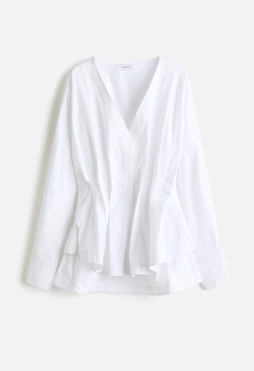 H&M - Waisted cotton blouse - white