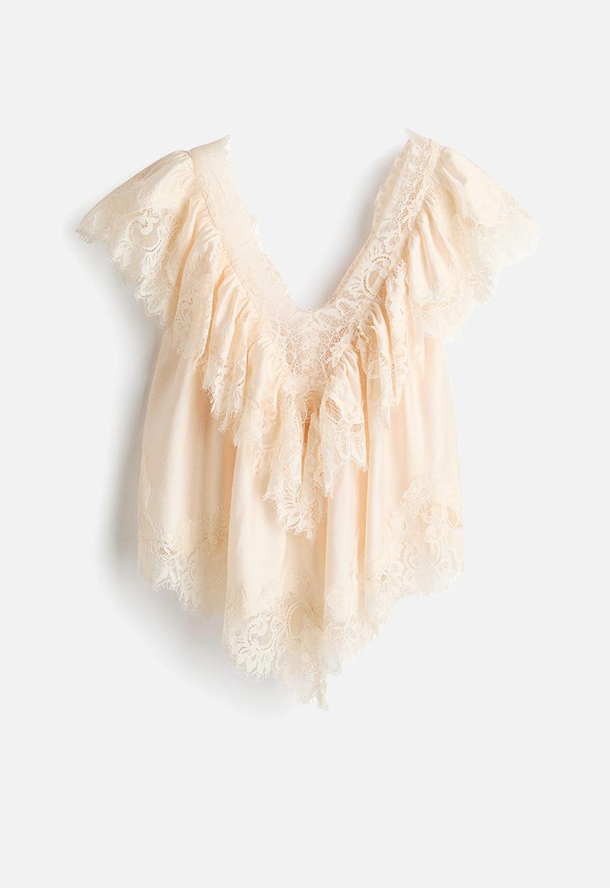 H&M - Lace-trimmed blouse - cream