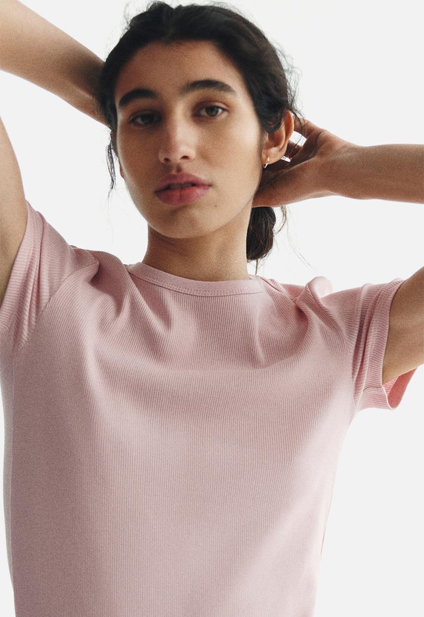 H&M - Ribbed t-shirt - light dusty pink