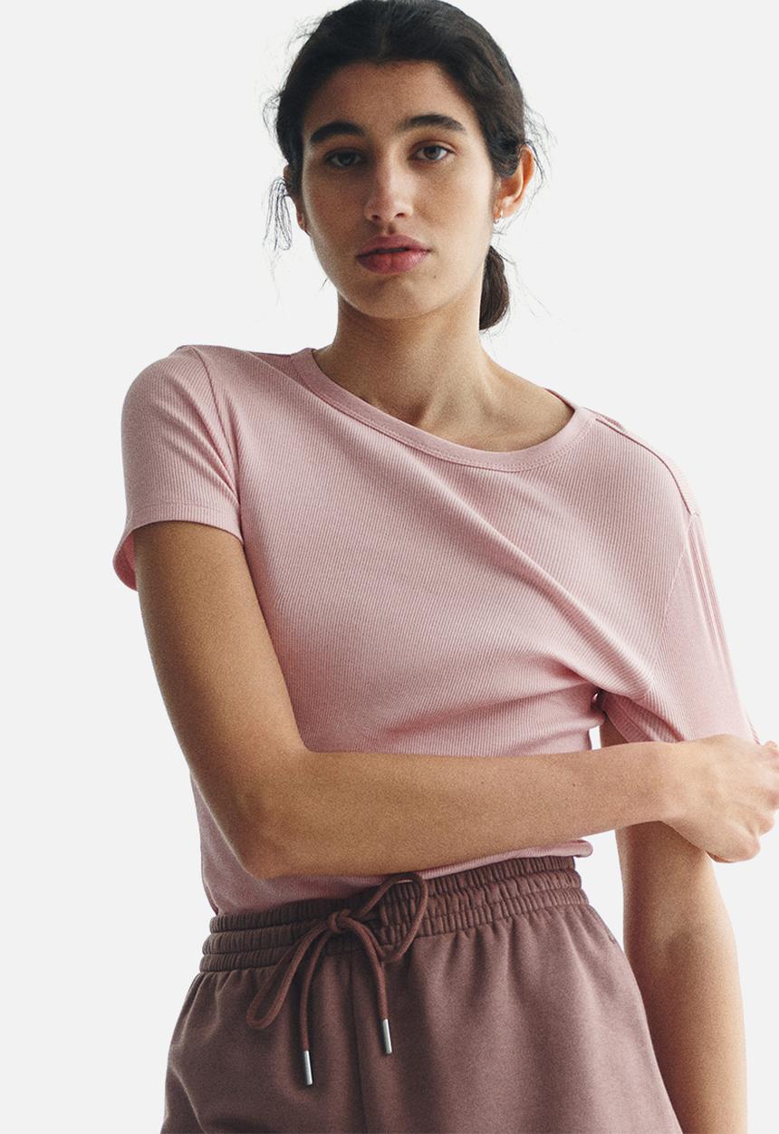 H&M - Ribbed t-shirt - light dusty pink