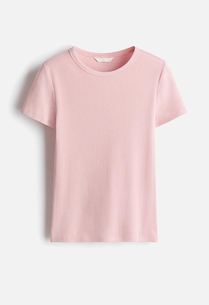 H&M - Ribbed t-shirt - light dusty pink