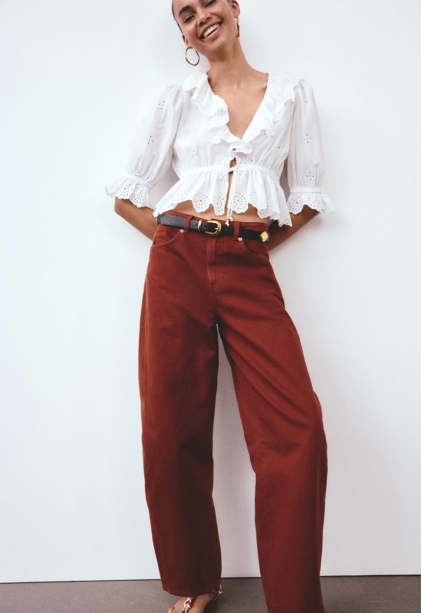 H&M - Barrel high waist jeans - rust red