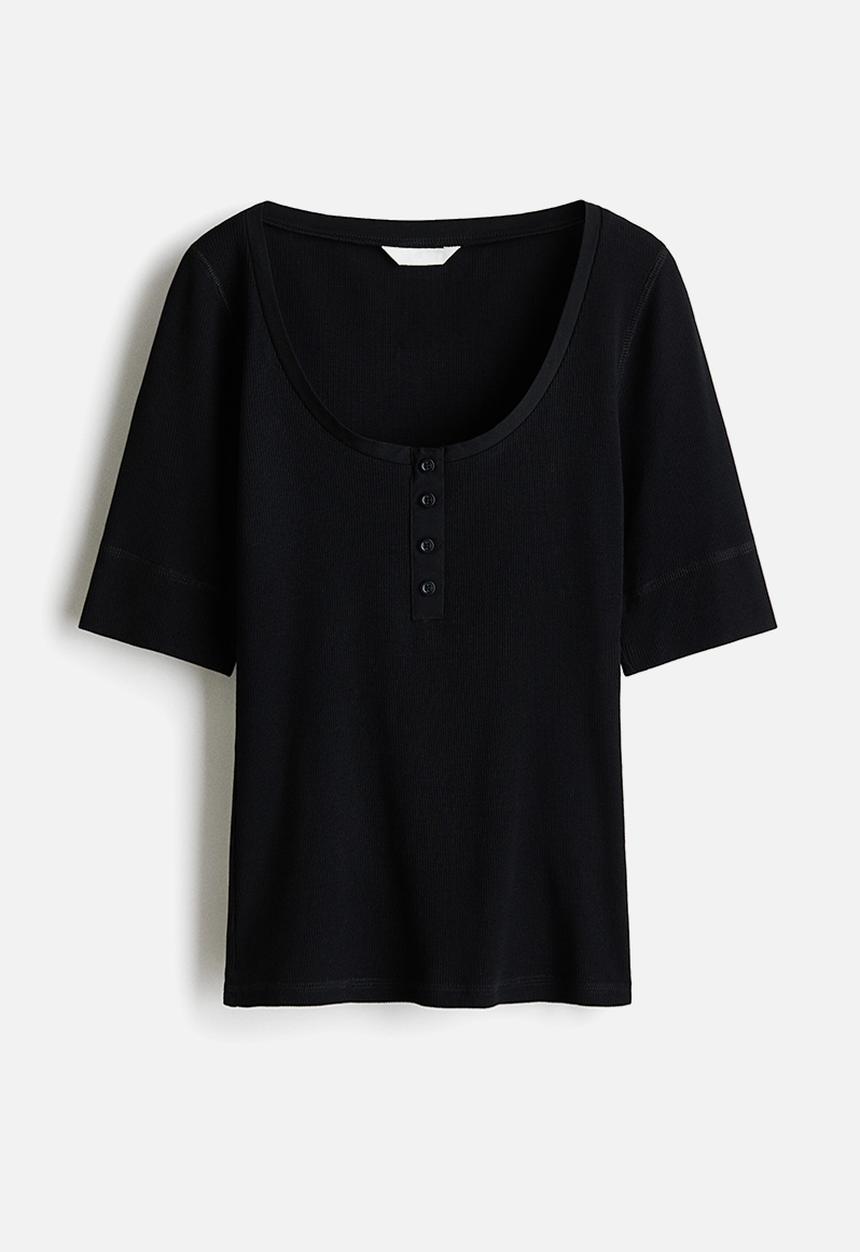 H&M - Ribbed cotton top - black