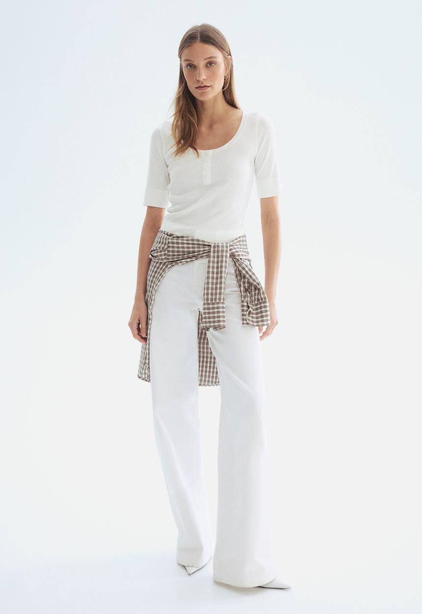 H&M - Ribbed cotton top - white