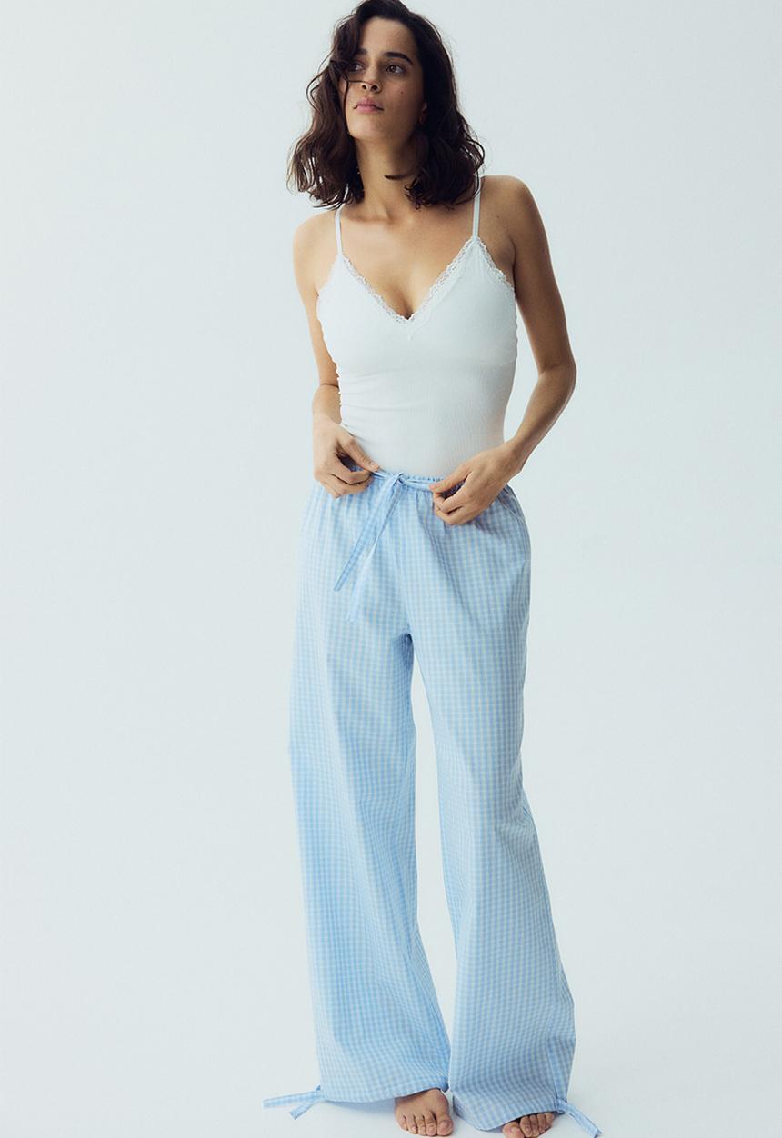 H&M - Cotton pyjama bottoms - light blue/checked