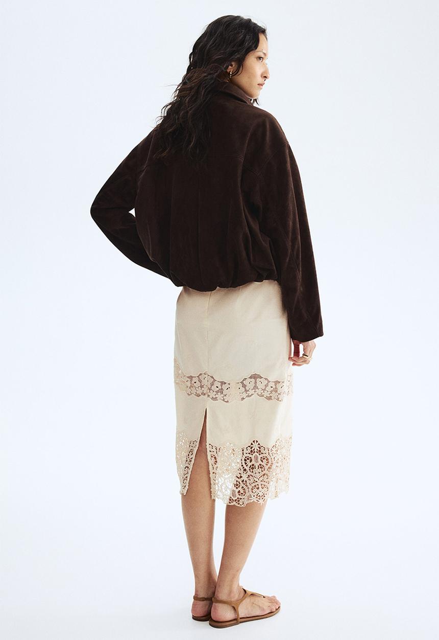 H&M - Embroidered cotton skirt - light beige