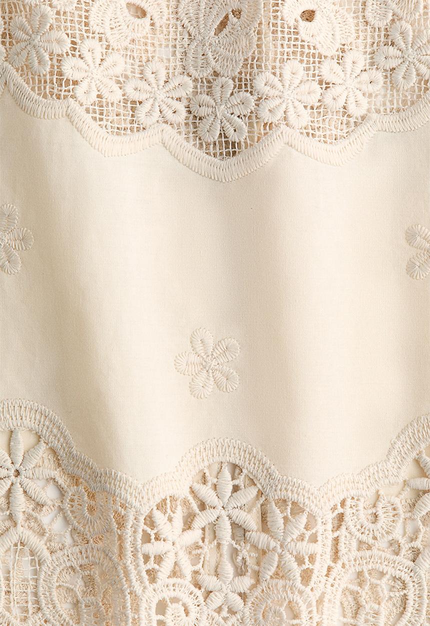 H&M - Embroidered cotton skirt - light beige