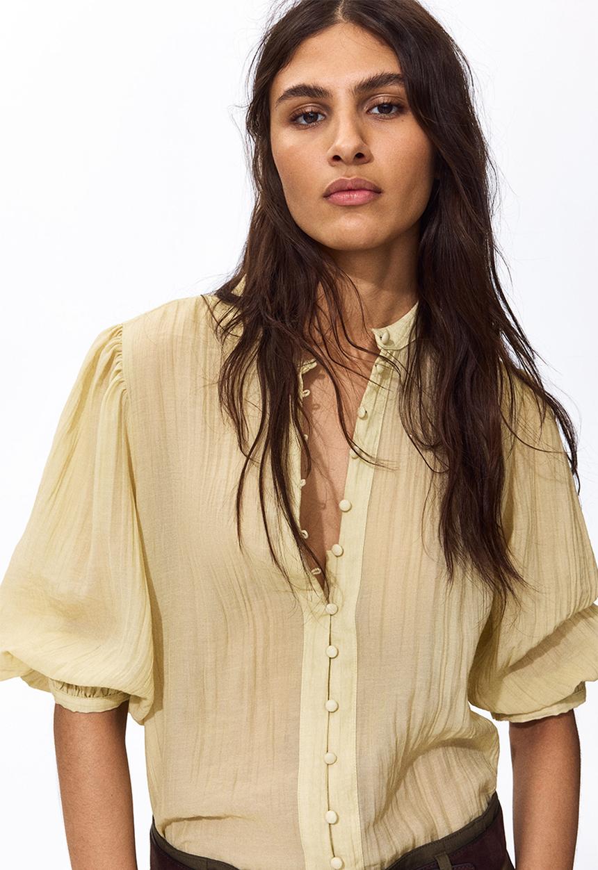 H&M - Balloon-sleeved blouse - light yellow
