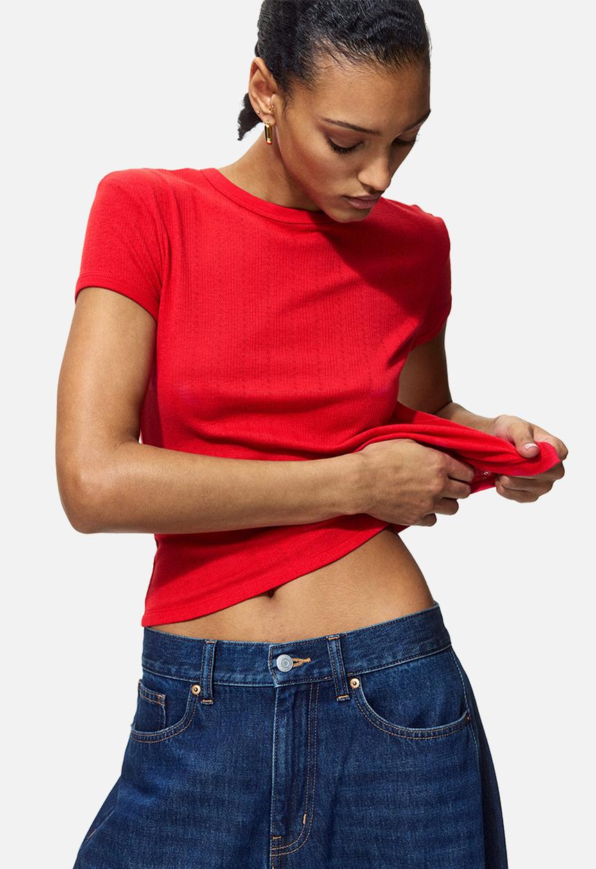 H&M - Pointelle-knit T-shirt - bright red