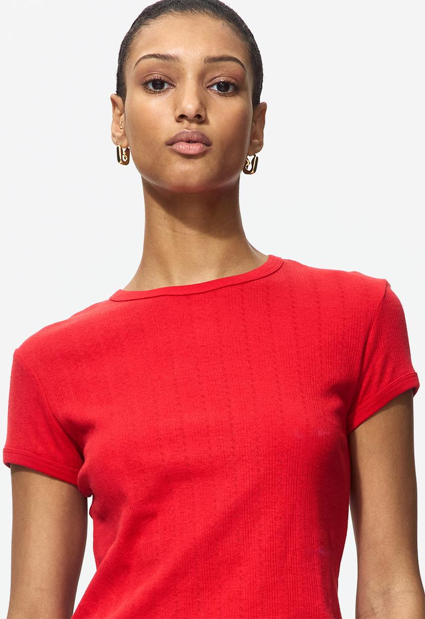 H&M - Pointelle-knit T-shirt - bright red