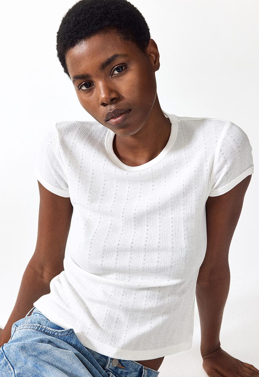 H&M - Pointelle-knit T-shirt - white
