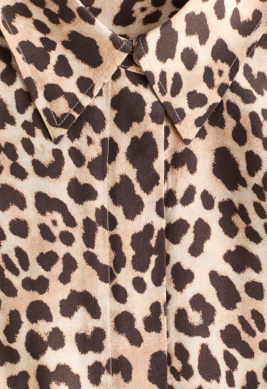 H&M - Balloon-sleeved shirt - beige/leopard print