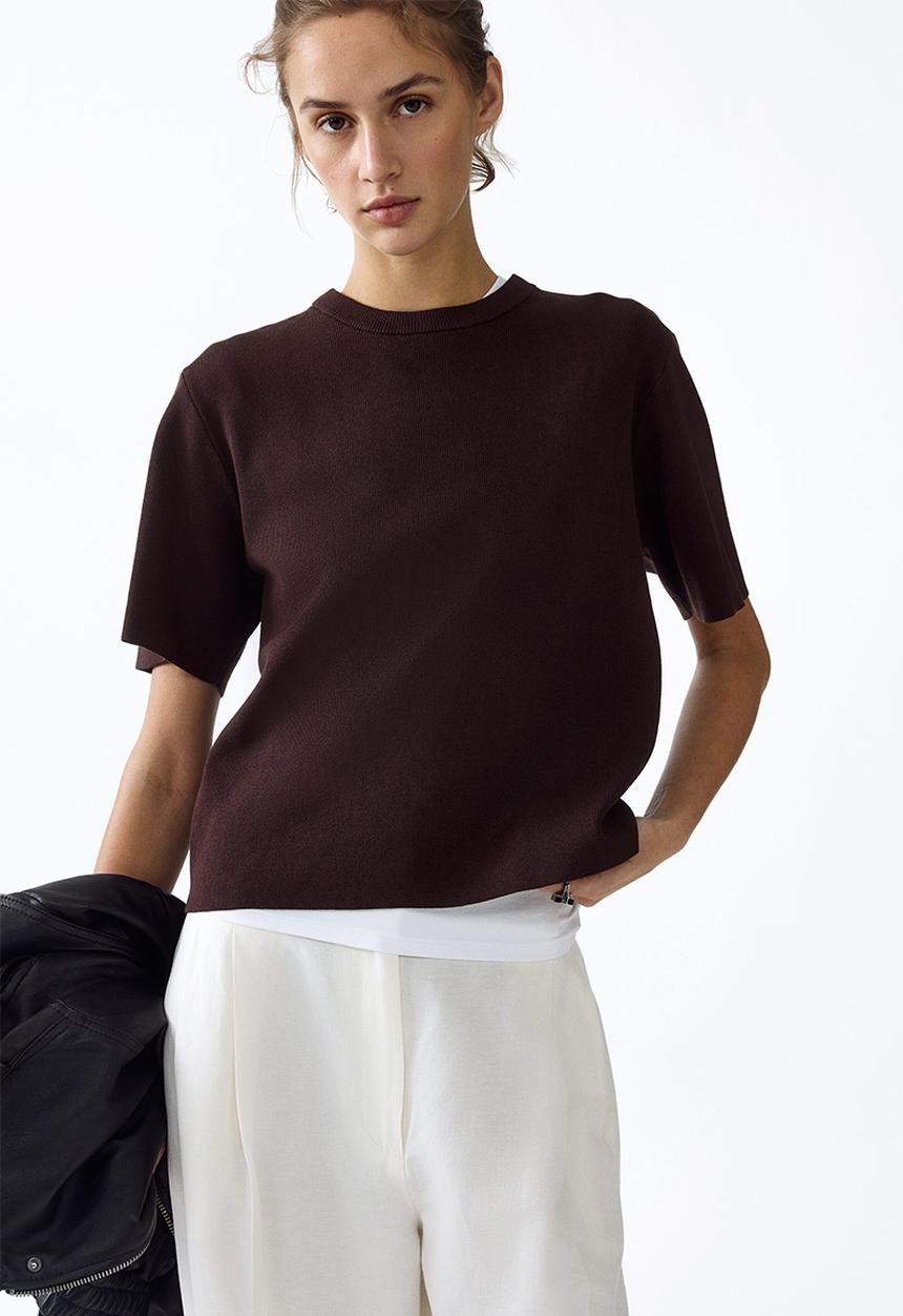 H&M - Knitted T-shirt - dark brown