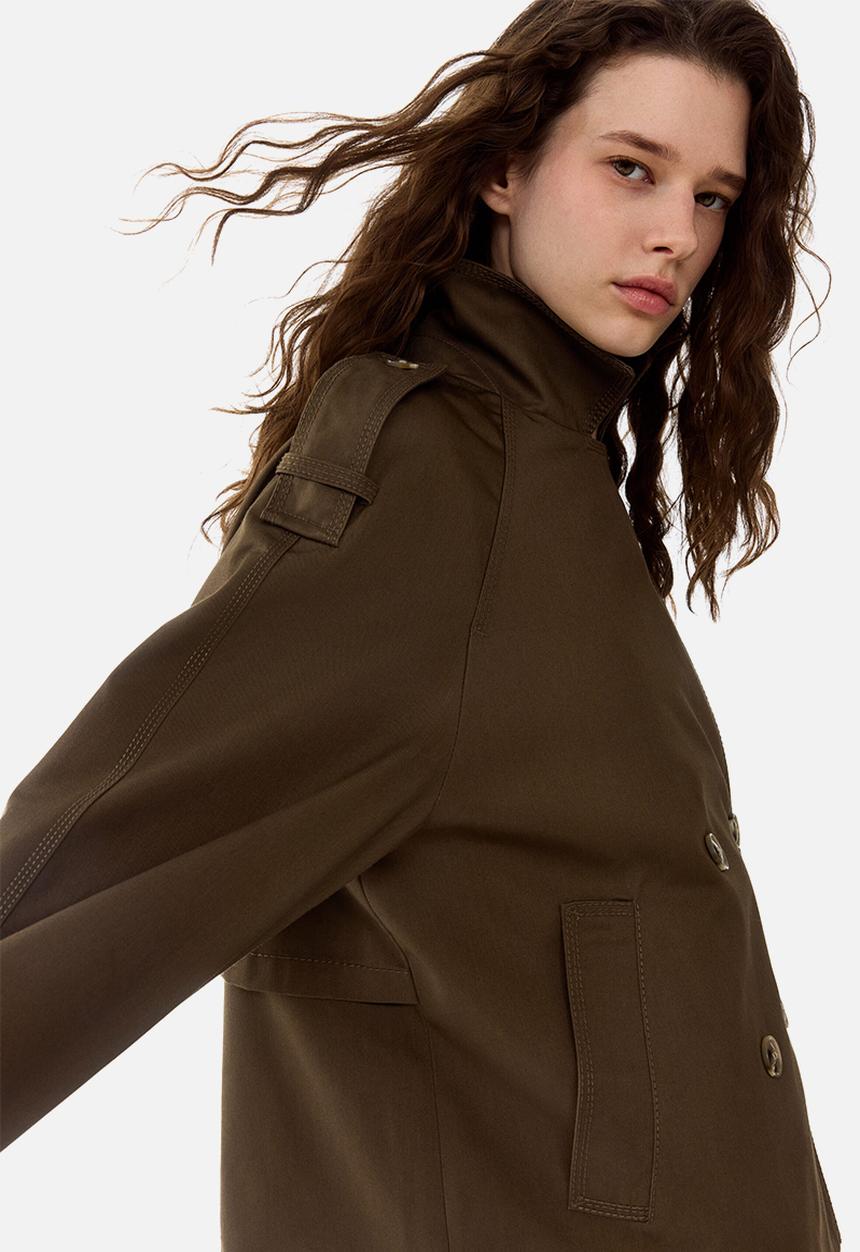 H&M - Short trench coat - dark khaki green