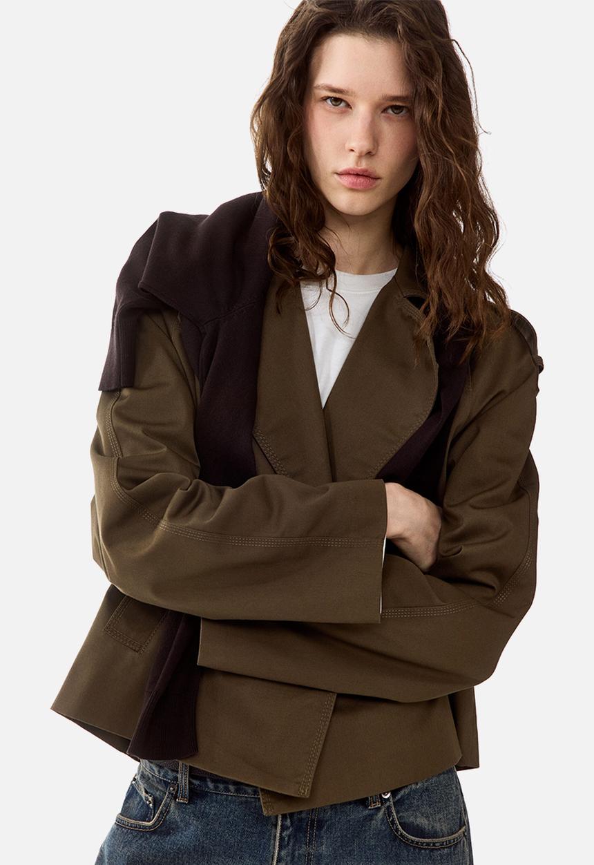 H&M - Short trench coat - dark khaki green