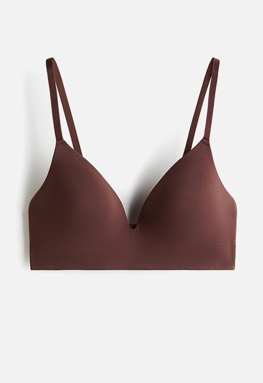 H&M - Seamless padded non-wired microfibre bra - dark brown