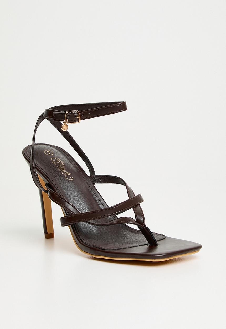 Miss Black - Razz 3 ankle-strap toe thong heel - chocolate