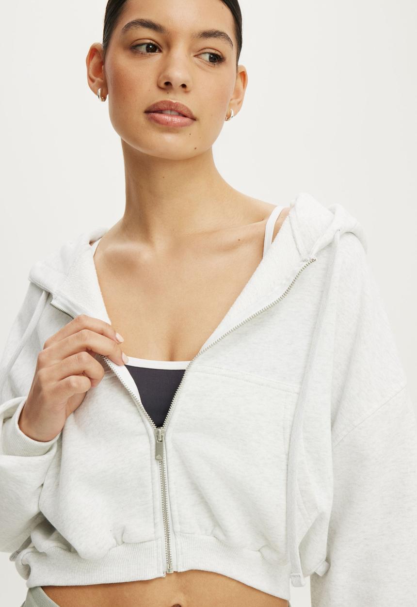 Cotton On - Active Fleece Bubble Zip Through - Light Grey Marle
