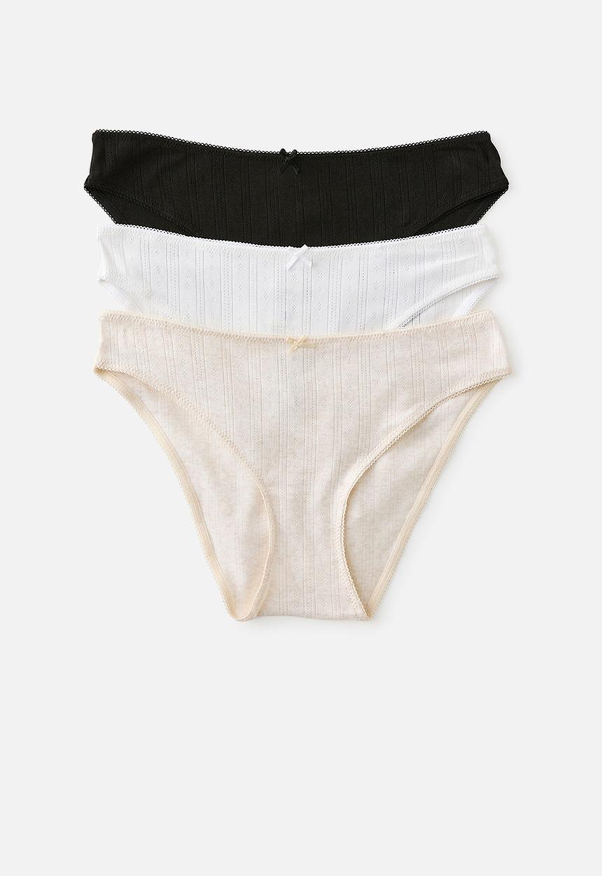 Cotton On - Cotton pointelle bikini brief 3 pack - black/white/butterscotch