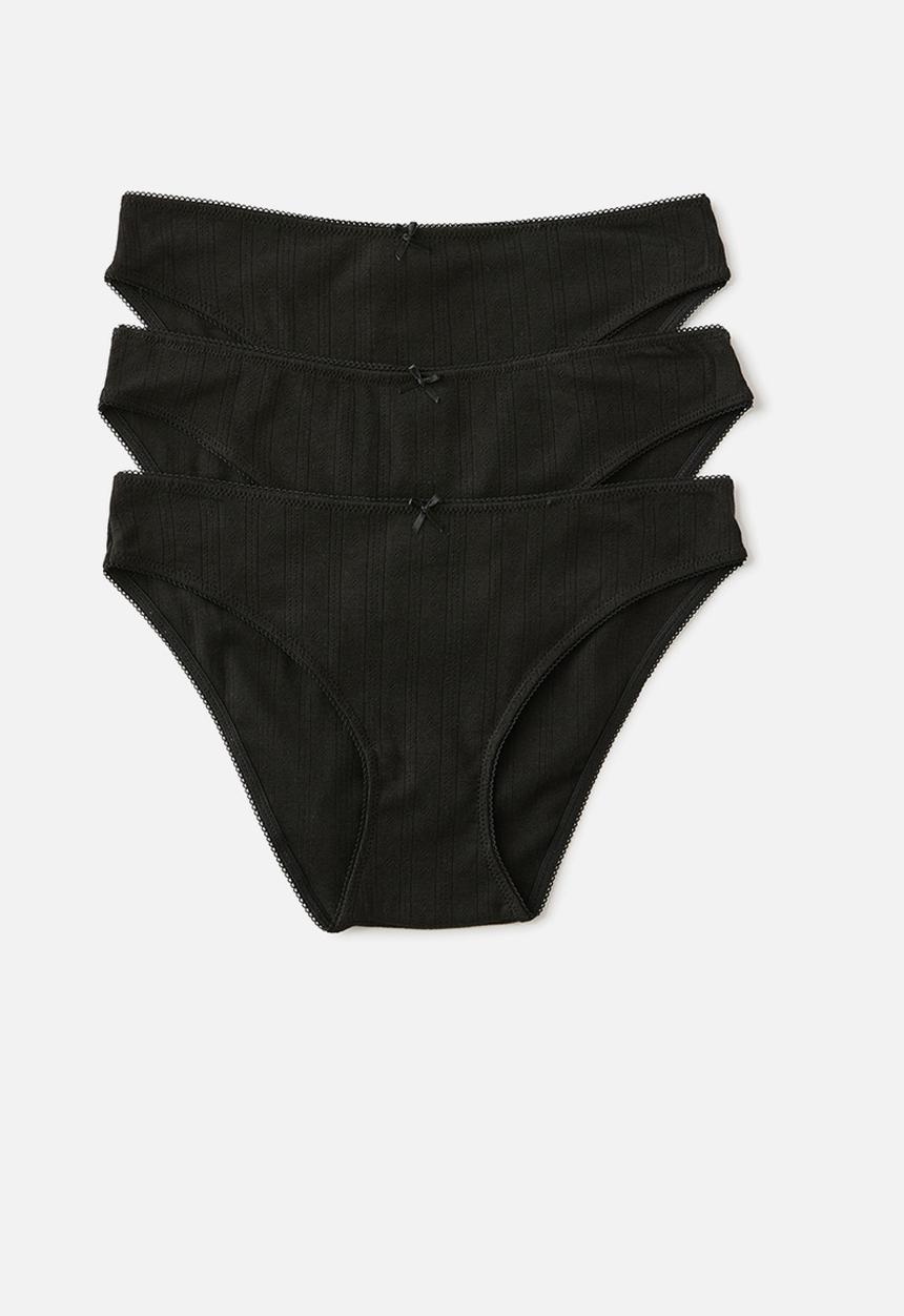 Cotton On - Cotton Pointelle Bikini Brief 3 Pack - Black