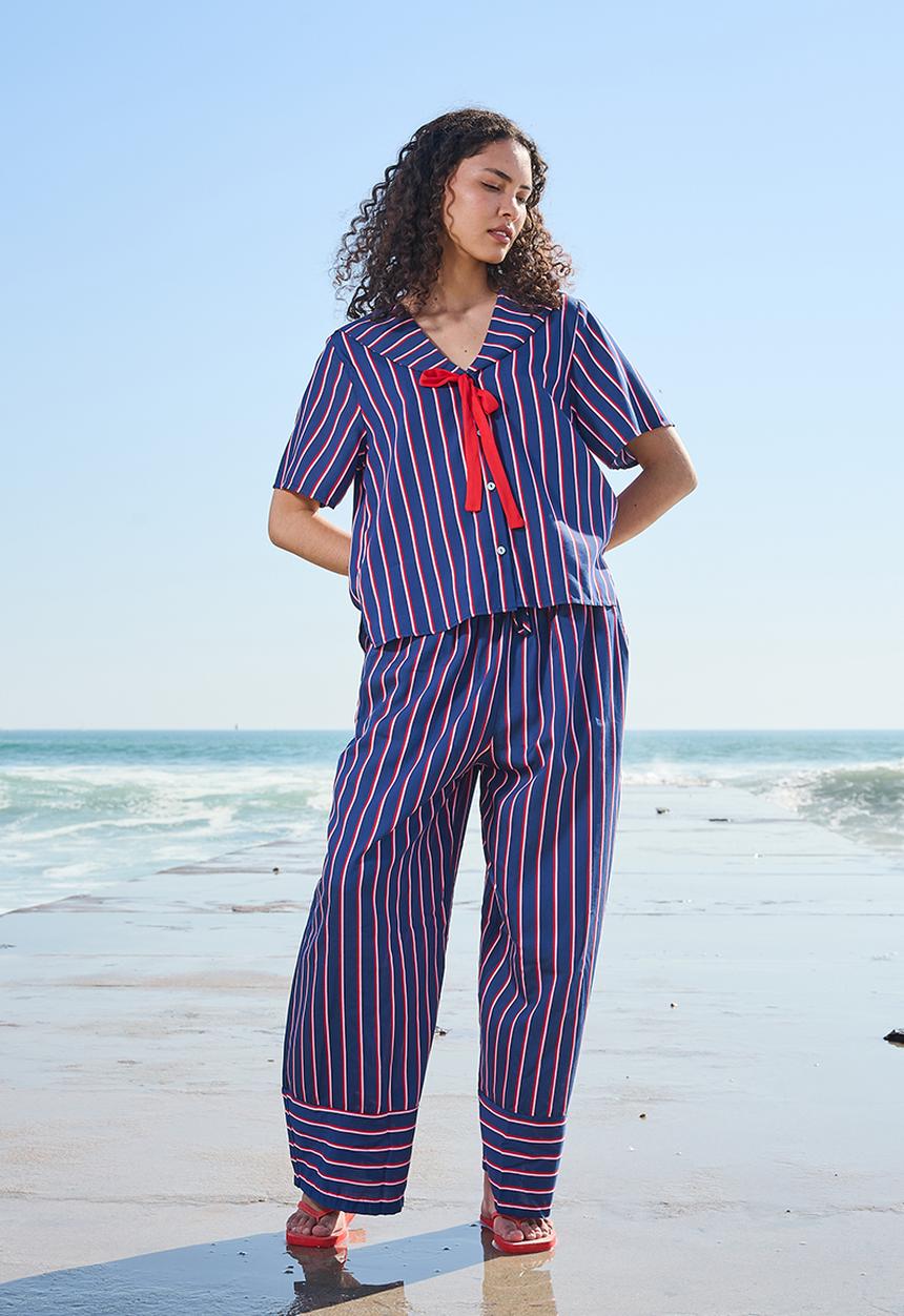 Me&B - Le Weekend Sailor Collar Shirt - Navystripe