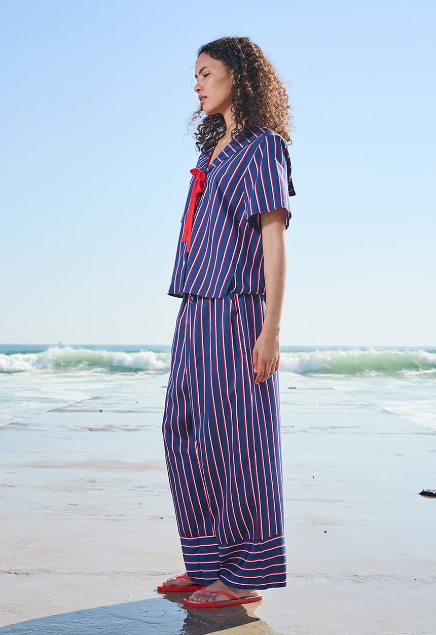 Me&B - Le Weekend Sailor Collar Shirt - Navystripe