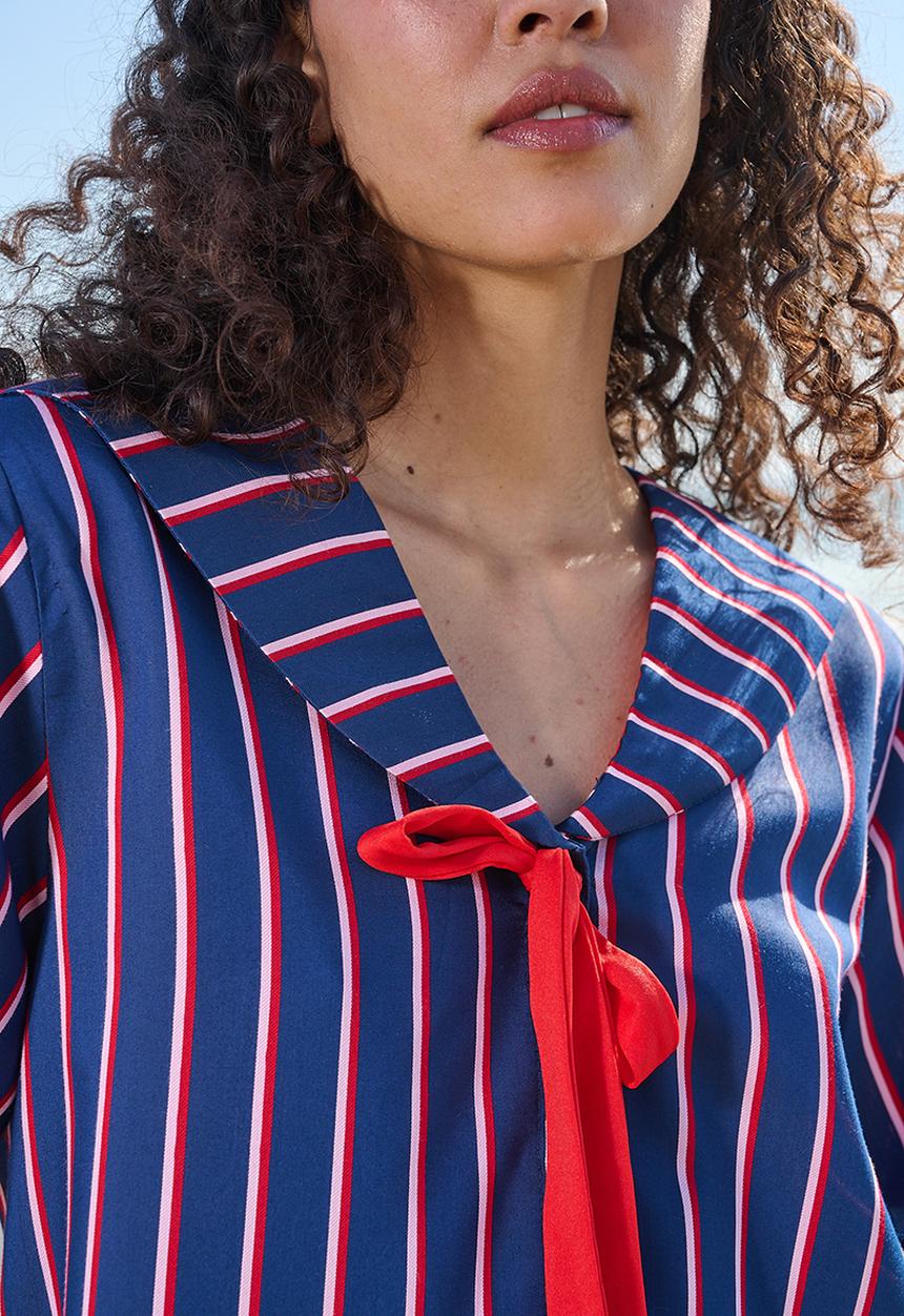 Me&B - Le Weekend Sailor Collar Shirt - Navystripe