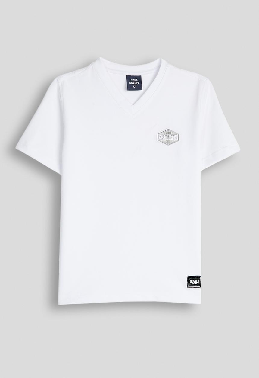 SOVIET - Boys Short Sleeve V-Neck Tee - White