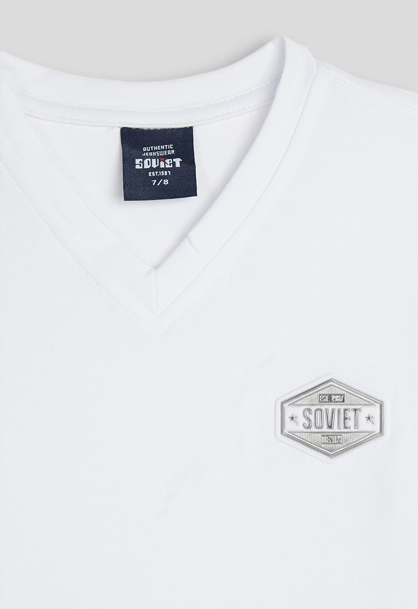 SOVIET - Boys Short Sleeve V-Neck Tee - White