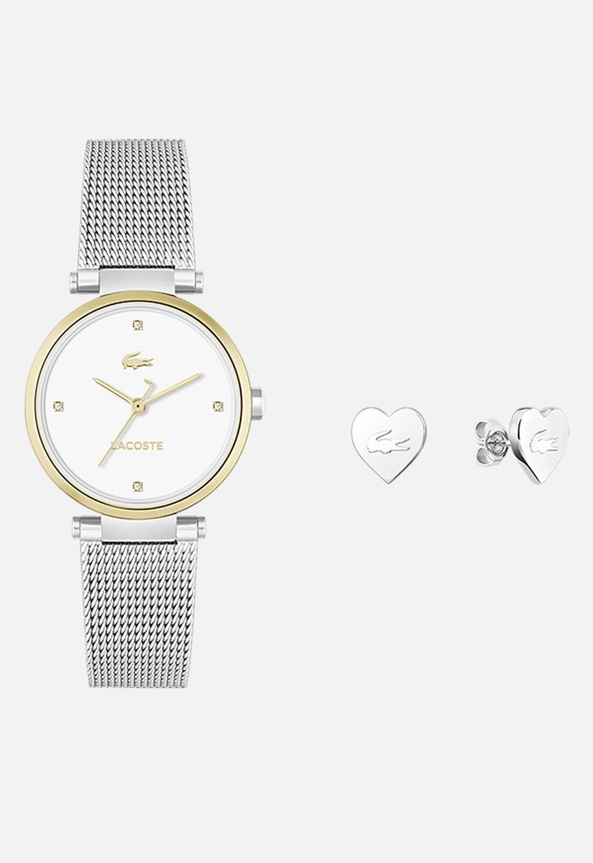 Lacoste - Lacoste Orba Watch & Heart Crocodile Studs Gift Set - Two-Tone