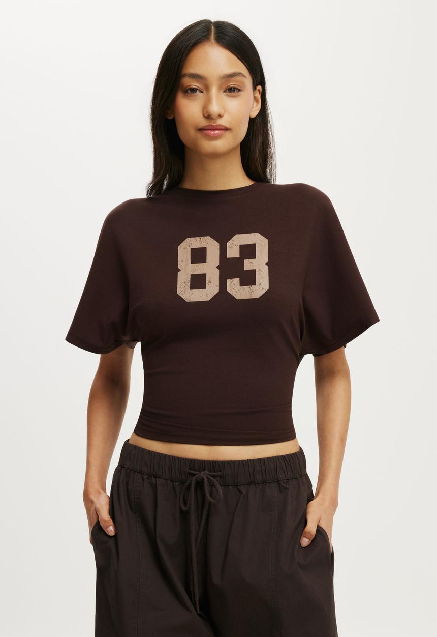 Cotton On - Graphic Batwing Short Sleeve Tee - 83/ Dark Oak