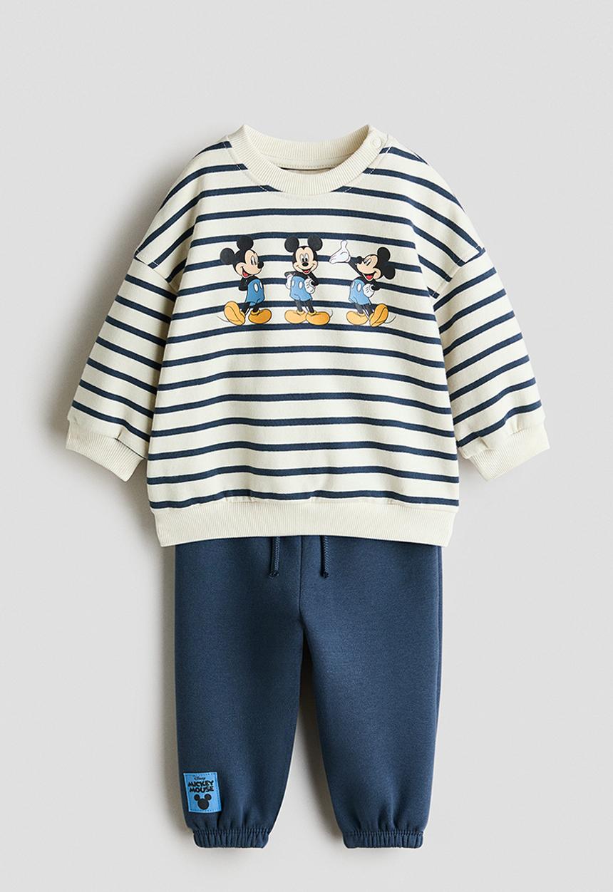 H&M - 2-Piece printed sweatshirt set - dark dusty blue/mickey mouse