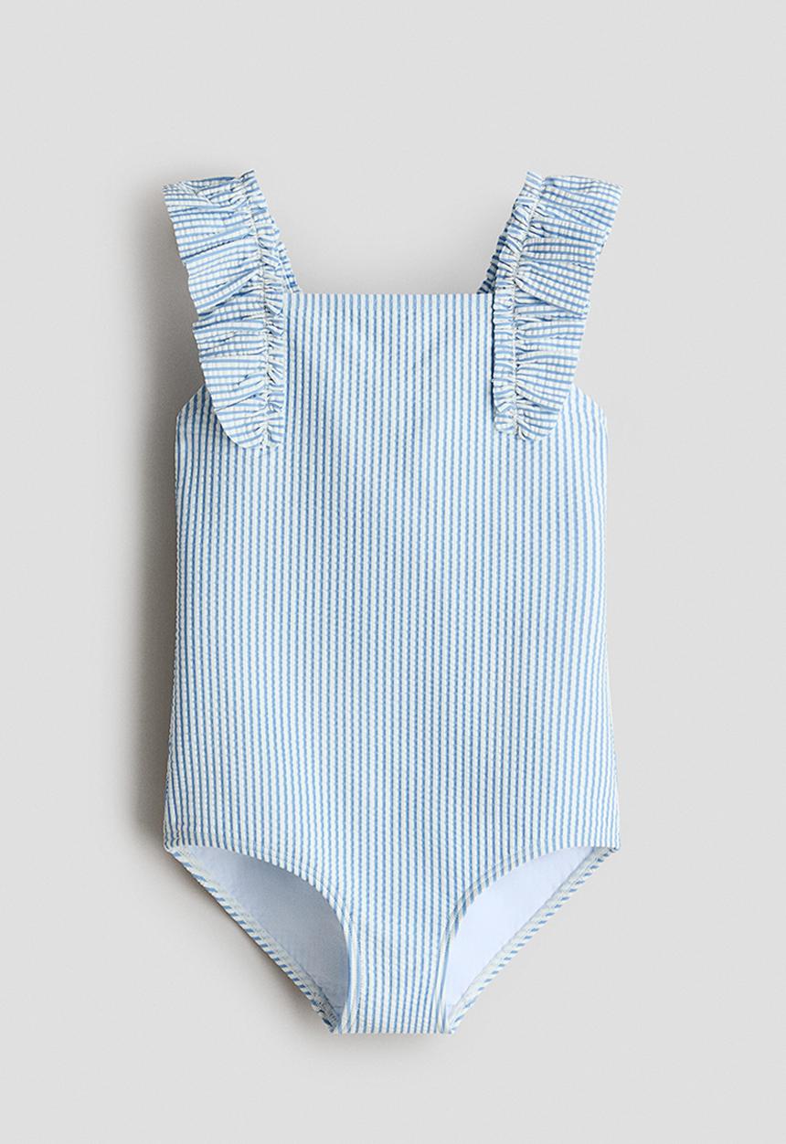 H&M - Frill-trimmed swimsuit - light blue/striped