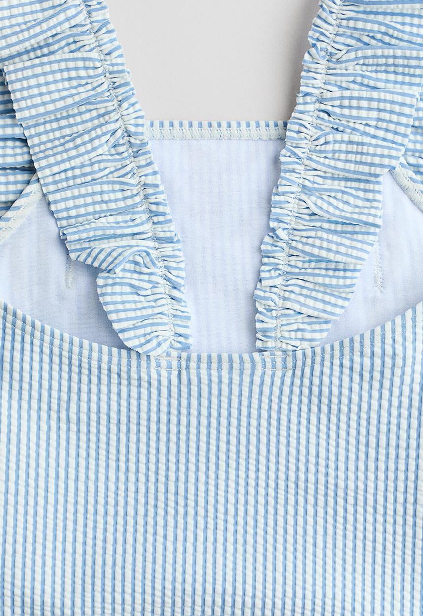 H&M - Frill-trimmed swimsuit - light blue/striped